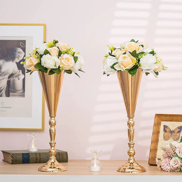 "Metal Flower Stand, Table Vase, Centerpiece, Wedding Decor Prop, Gold-Plated Trophy, and Candle Holder