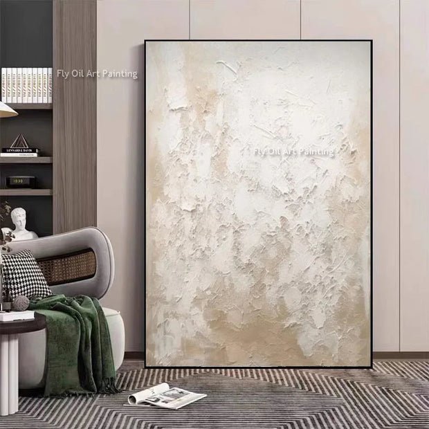 Beige White Abstract Oil Painting On Canvas Minimalist White Canvas Wall Art Handmade Large Textured White Wall Decor Unframed