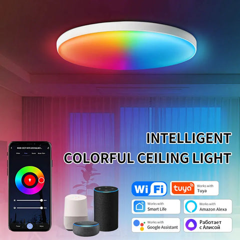 Tuya Smart WiFi Ceiling Light 24W 220V RGB Circular Ambient Lamp APP Control Work With Alexa Google Home For Bedroom Home Decor