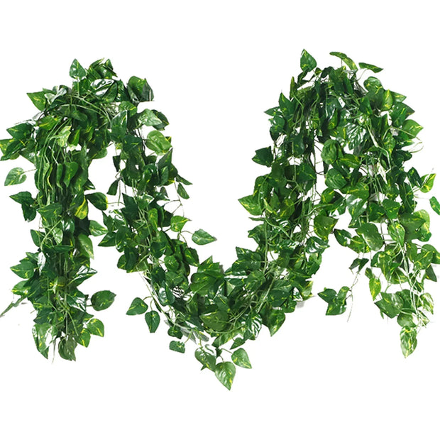 Artificial Plant 2.1M Green Ivy Leaf Wreath Silk Wall DIY Hanging Vine Family Garden Decoration Wedding Party Fake Wreath Leaves