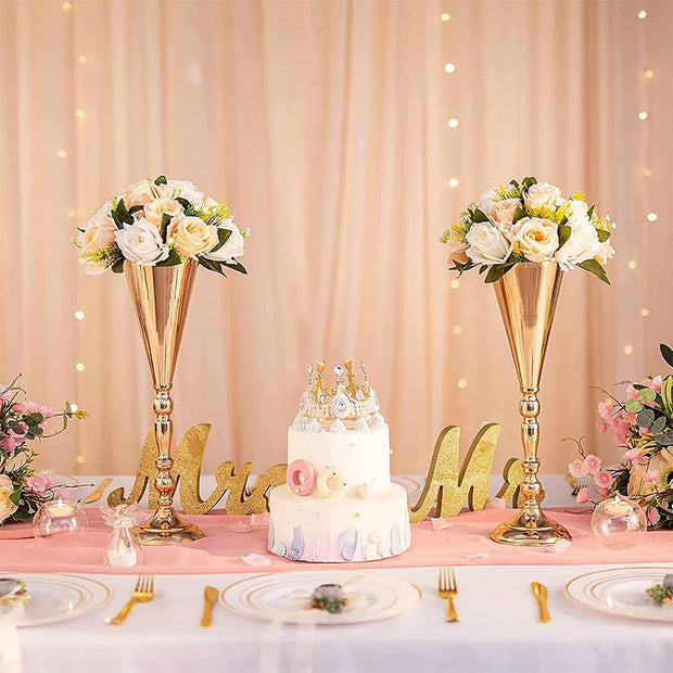 "Metal Flower Stand, Table Vase, Centerpiece, Wedding Decor Prop, Gold-Plated Trophy, and Candle Holder