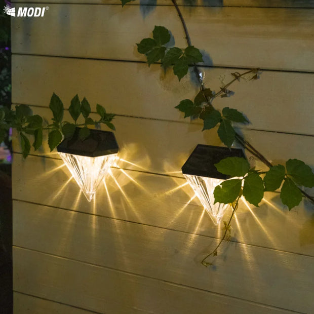 2Pcs Solar Powered Diamond Wall Lights Outdoor Waterproof - Auto Dusk to Dawn LED for Pathway, Porch, Yard, Landscape Decoration