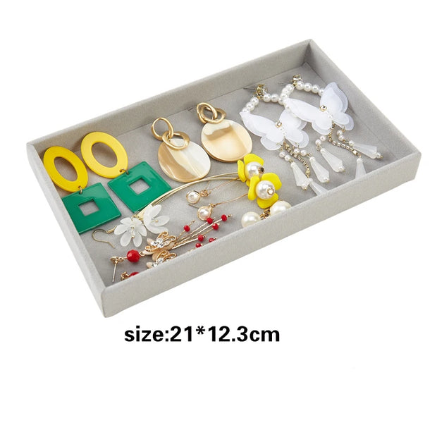 Jewelry Organizer Velvet Jewelry Storage Tray Display Ring Bracelet Necklace Storage Box Showcase Drawer Organizer Trays