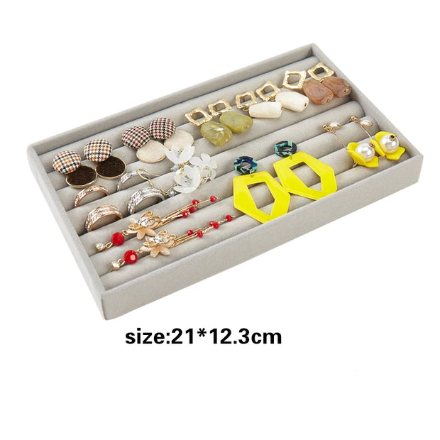 Jewelry Organizer Velvet Jewelry Storage Tray Display Ring Bracelet Necklace Storage Box Showcase Drawer Organizer Trays