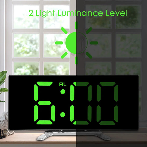 LED Screen Curved Dimmable Mirror Clock Home Decors For Kids Bedroom Large Number Table Clock Digital Alarm Clock 7 Inch