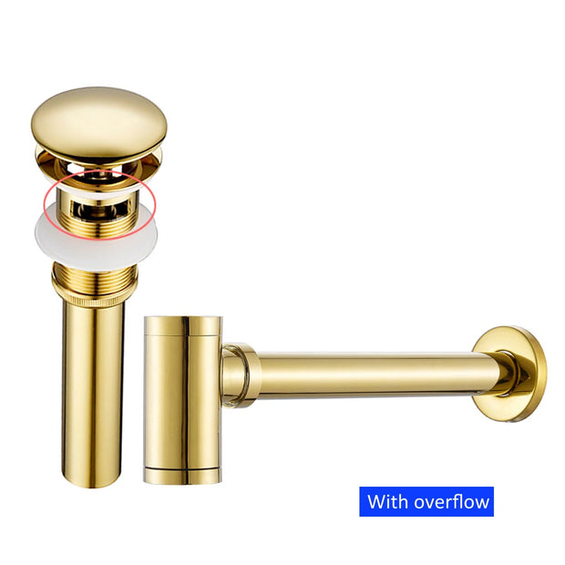 Bathroom Basin Sink Drain Stopper Kit Brass Bottle Trap Basin Sink Pop Up Drain with Waste Pipe