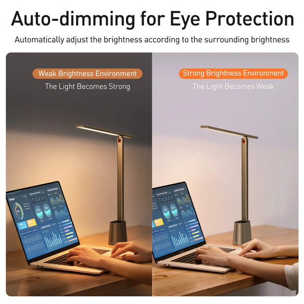 Baseus LED Desk Lamp Eye Protection Study Dimmable Office Light Foldable Table Lamp Smart Adaptive Brightness Bedside Read Lamp