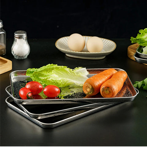 Rectangle Stainless Steel Tray Buffet Presentation Tray Metal Food Serving Plate Rice Noodle Pan Home Dishes Storage Organizer