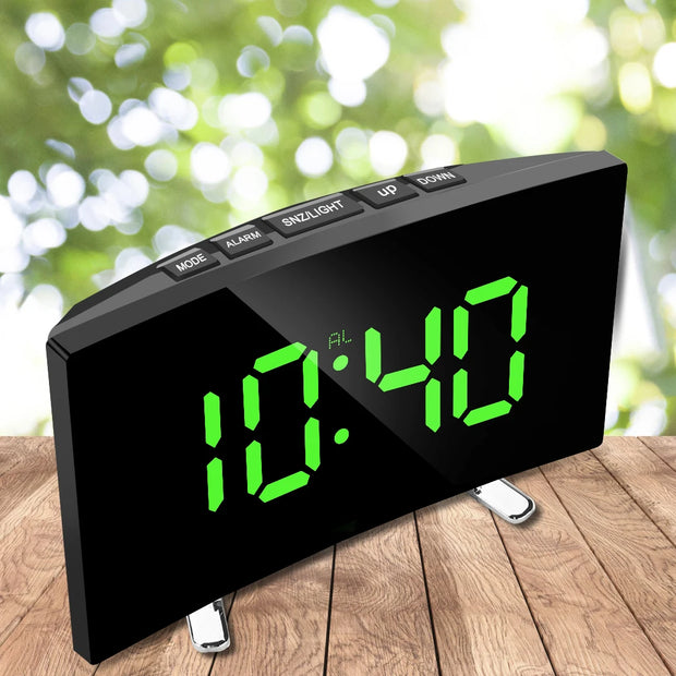 LED Screen Curved Dimmable Mirror Clock Home Decors For Kids Bedroom Large Number Table Clock Digital Alarm Clock 7 Inch