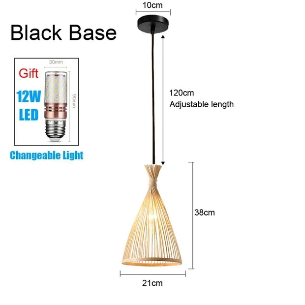 Bamboo Lampshade Led Pendant Lamp Natural Rattan Wicker Ceiling Chandeliers Hand Woven E27 Lighting Fixtures Hanging Light