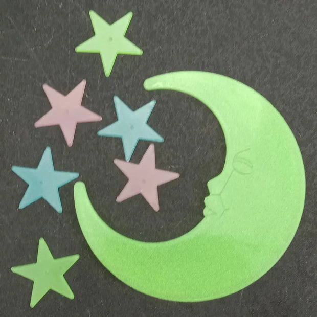 7pcs 12cm Moon and 3.5cm Stars Luminous Little Moon Wall Sticker with Stars Decoration 3D Fluorescent Star Patch