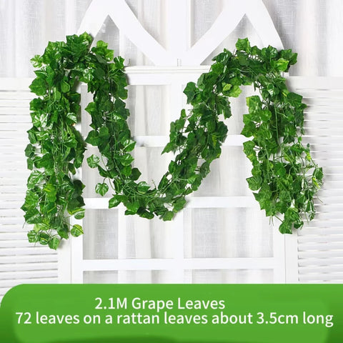 Artificial Plant 2.1M Green Ivy Leaf Wreath Silk Wall DIY Hanging Vine Family Garden Decoration Wedding Party Fake Wreath Leaves