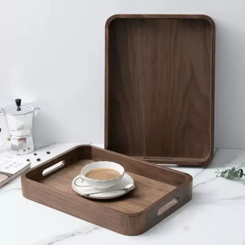 Portable Solid Wood Tray Walnut Wooden Tea Tray Luxury Dessert Coffee Tray Home Decoration Storage Tray