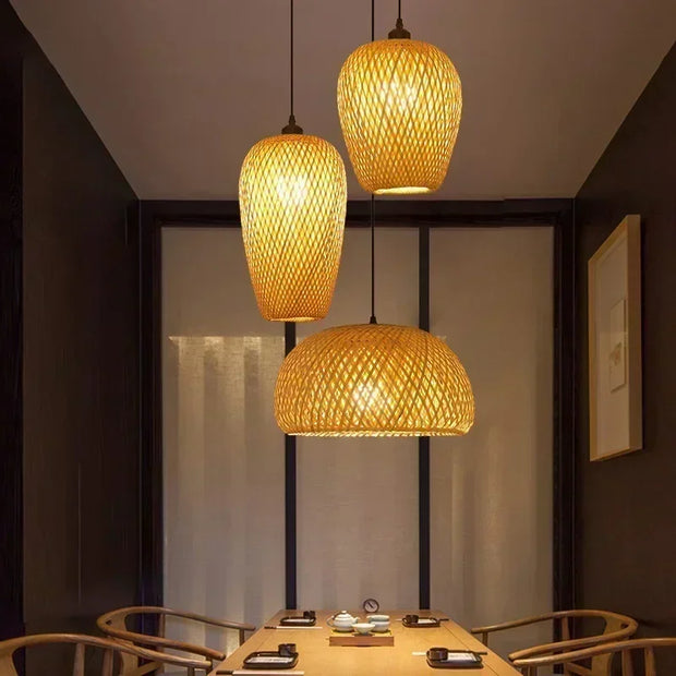 Bamboo Lampshade Led Pendant Lamp Natural Rattan Wicker Ceiling Chandeliers Hand Woven E27 Lighting Fixtures Hanging Light