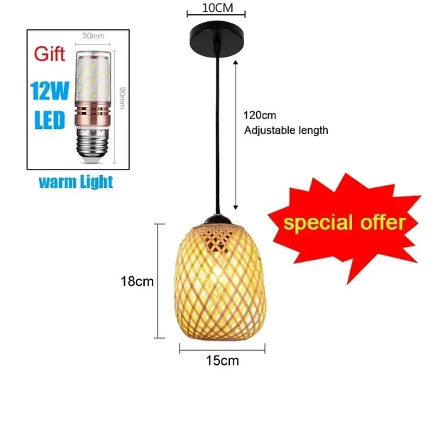 Bamboo Lampshade Led Pendant Lamp Natural Rattan Wicker Ceiling Chandeliers Hand Woven E27 Lighting Fixtures Hanging Light