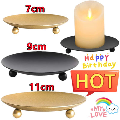 7/9/11cm Iron Plate Candle Holder Decorative Iron Pillar Candle Plate Pedestal Candle Stand for Wax Candles Spa Birthday Party