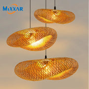 ZK20 Bamboo Weaving Chandelier Lamp 60/50/40cm Hanging LED Ceiling Light Pendant Lamp Fixtures Rattan Woven Home Bedroom Decors