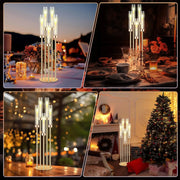 1 Pcs Acrylic Candelabra Centerpieces 35" Tall Clear Candle Holders Pillar Taper Candlestick with Lampshades 5 Arm