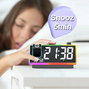 180° Arm Projection LED Digital Alarm Clock Dynamic RGB Night Light Table Watch Electronic Bedside Desk Clock Temperature