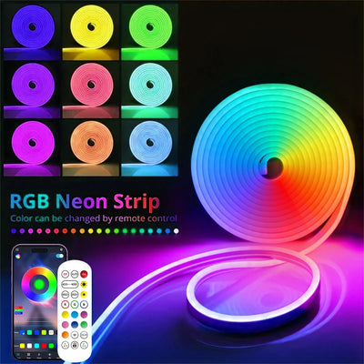 Neon LED Strip Lights 12-24V 84LEDs/M Silicone Neon Rope Light Bluetooth Music Sync RGB IP67 Waterproof Light Strip 5-10M