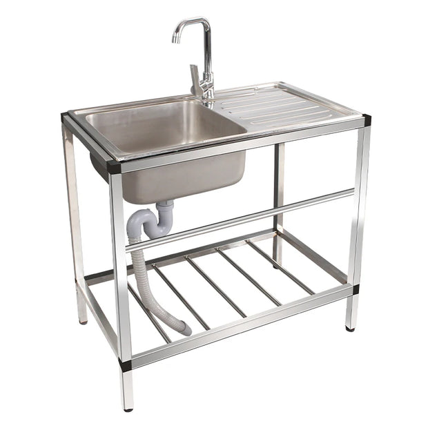 Luxury Fabricated Outdoor Free Standing 100% Whole Body Stainless Steel 304 Kitchen Sink Wash Basin and Platform with Bracket