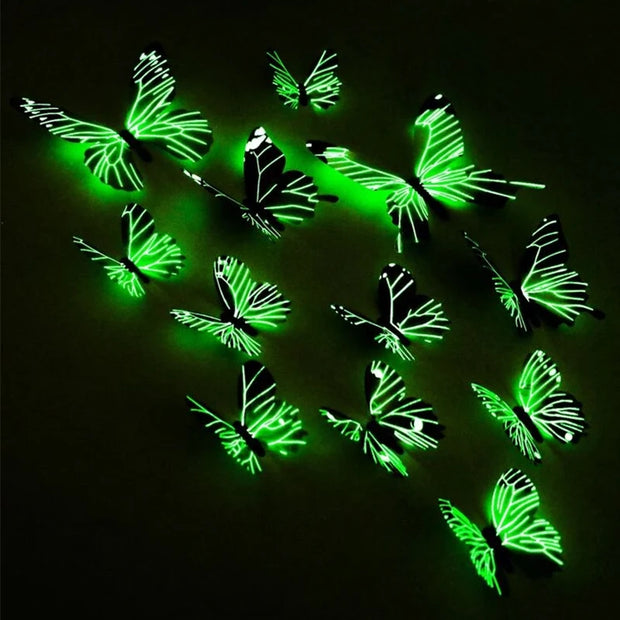 New 12Pcs Fashion 3D Luminous Butterfly Creative Wall Sticker For DIY Wall Stickers Modern Wall Art Home Decorations DIY Gift