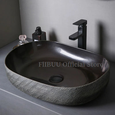 Ceramic Bathroom Vessel Sink Bowl Above Counter Art Single Sink Drain Lavatory Wash Hand Basin Household Countertop Wash Basin