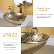 KEMAIDI 16" Gold Bathroom Sink Ceramic Vessel Sinks for Bathrooms Above Counter Bathroom Sink Oval Vessel Sink with Faucet Combo