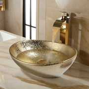 KEMAIDI 16" Gold Bathroom Sink Ceramic Vessel Sinks for Bathrooms Above Counter Bathroom Sink Oval Vessel Sink with Faucet Combo