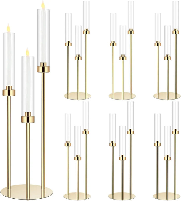 1 Set Acrylic Candelabra Centerpiece 30.7 Gold Candle Holder 3 Arm Pillar Taper Candlesticks with Acrylic   Fit 0.87 LED Candle