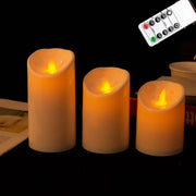 Pack of 3 Remote Control Moving Wick LED Decorative Candles , Battery Dancing Wedding Pillar Candles With Realistic Flame