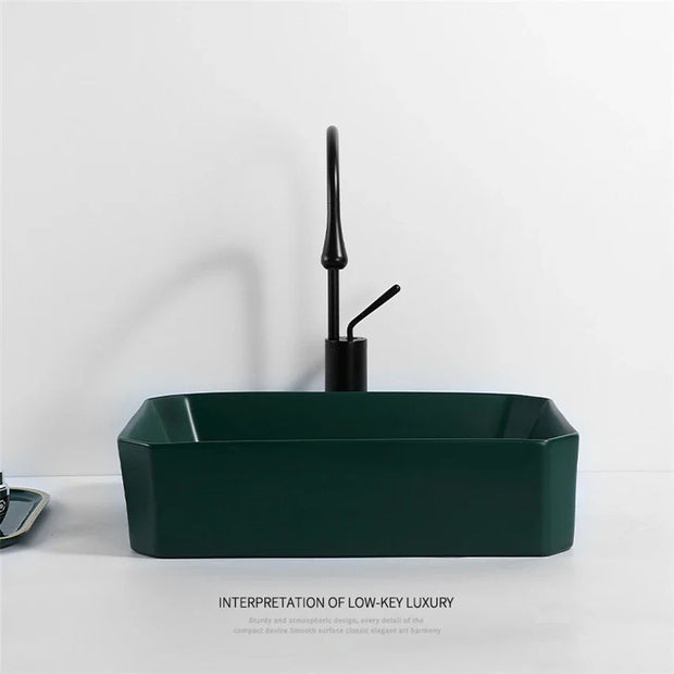 Nordic Tabletop Basin Sink Fashion Single Basin Minimalist and Modern Bathroom Ceramic Basin Household Washbasin 500*370*130mm