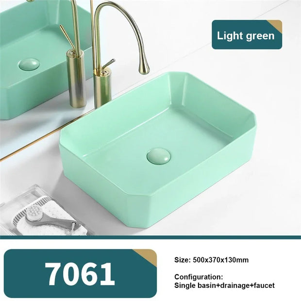 Nordic Tabletop Basin Sink Fashion Single Basin Minimalist and Modern Bathroom Ceramic Basin Household Washbasin 500*370*130mm