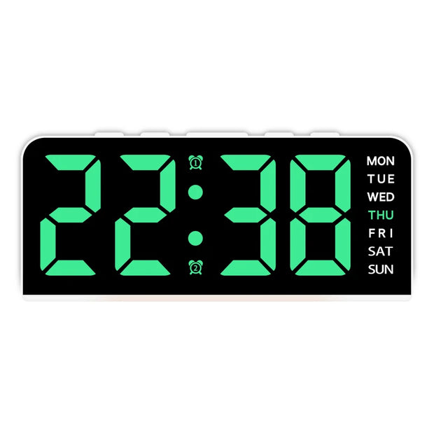 Digital Alarm Clock with Mood Light TEMP Date Week 2 Alarms Snooze Electronic Table Clock 4 Levels Brightness 12/24H LED Clock