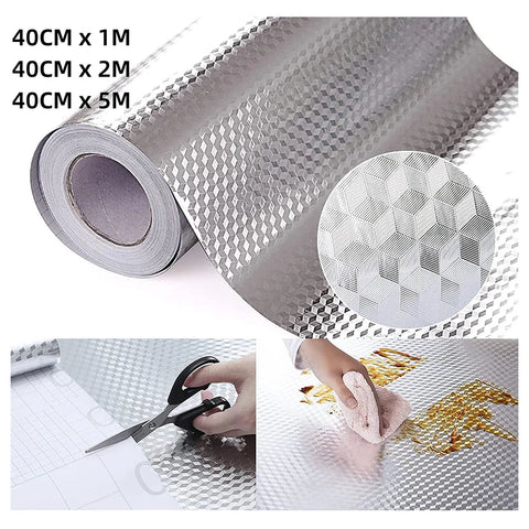 Kitchen Countertop Oil-proof Sticker Waterproof Aluminum Foil SelfAdhesive 1M,2M,5M Kitchen Oil Proof Sticker Silver Grid