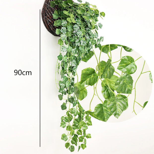 2 Pack Artificial Hanging Plants Fake Potted Greenery Vine Ivy for Home Wedding Wall Shelf Patio Garden Indoor Outdoor Decor