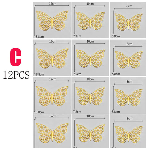 12Pcs Fashion 3D Hollow Butterfly Creative Wall Sticker For DIY Wall Stickers Modern Wall Art Home Decorations