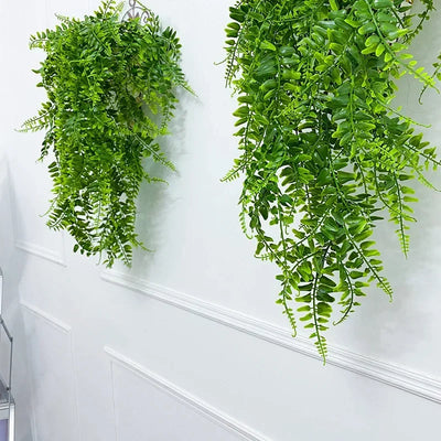 Artificial Hanging Plants 32 Inch Fake Boston Ferns Plastic Fake Plants for Wall House Wedding Garland Indoor Outdoor Decoration