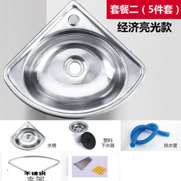 Stainless Steel triangle Basin corner wall-mounted kitchen vegetable washing sink single bowl Bathroom wash basins