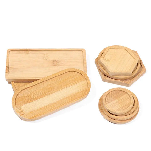 Multi Bamboo Tray Wood Saucer Flower Pot Tray Cup Pad Coaster Plate Kitchen Decorative Plate Creative Coaster Coffee Cup Mat