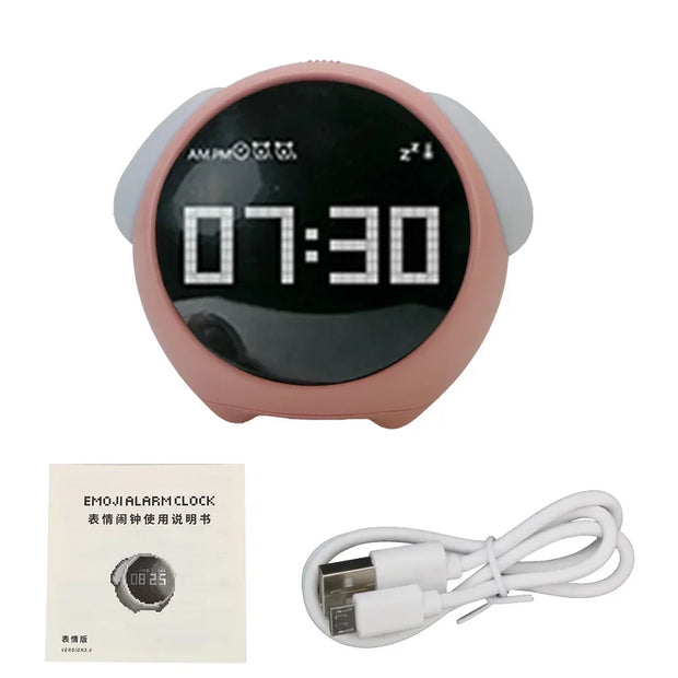 Multifunctional Expression Alarm Clock USB Rechargeable Night Light Child Voice Controlled Light for Thermometer Display