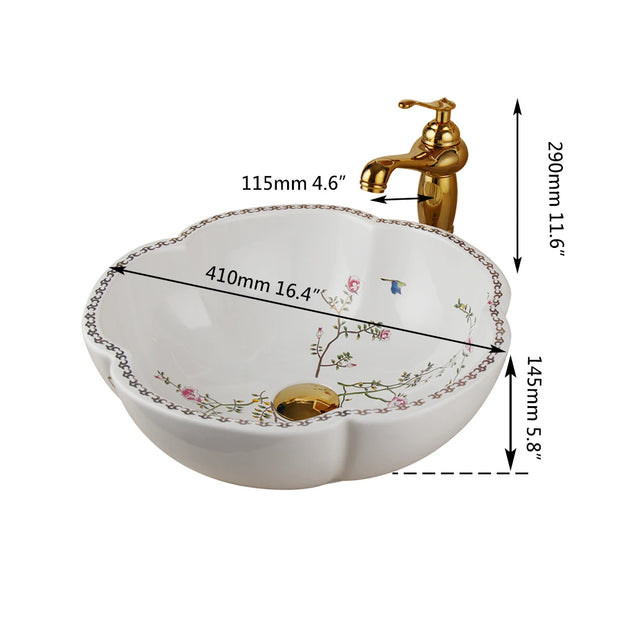 KEMAIDI Ceramic Bathroom Basin Sink Round White Washbasin Faucet Combo Bathroom Bowl Sinks with Hot Cold Water Mixer