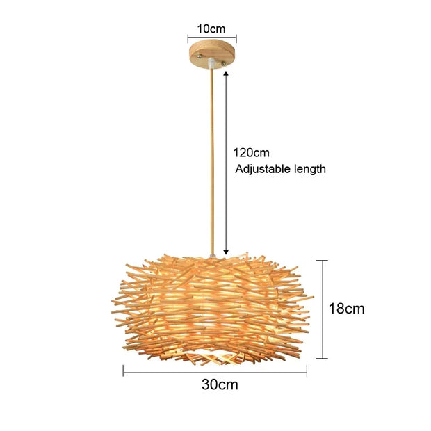 Rattan Wicker Bamboo Wood Pendant Light Ceiling Lustre Chandelier Hanging Lamp Hand Knitted Braided Home Living Bed Room Decor