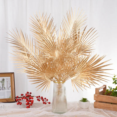 Golden Artificial Plants Eucalyptus Maple Leaf Fake Tropical Plants Faux Flowers For Home DIY Vase Filler Wedding Party Decor