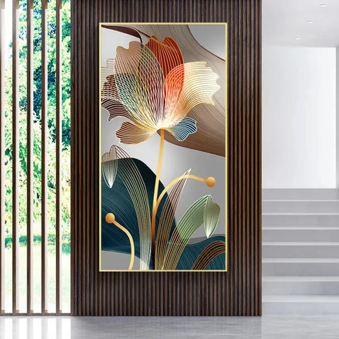 Abstract Flower Pictures Canvas Painting Luxury Golden Lines Modern Posters and Prints Gallery Living Room Home Decor Pictures