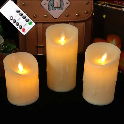 Pack of 3 Remote Control Moving Wick LED Decorative Candles , Battery Dancing Wedding Pillar Candles With Realistic Flame