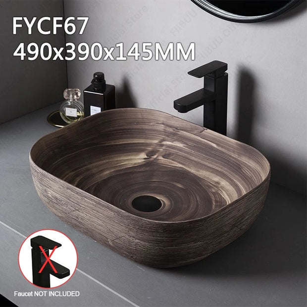 Brown Ceramic Vessel Sink Vanity Bowl Oval Bathroom Table Sink Lavatory Balcony Art Basin Above Counter Pedestal Washing Basin