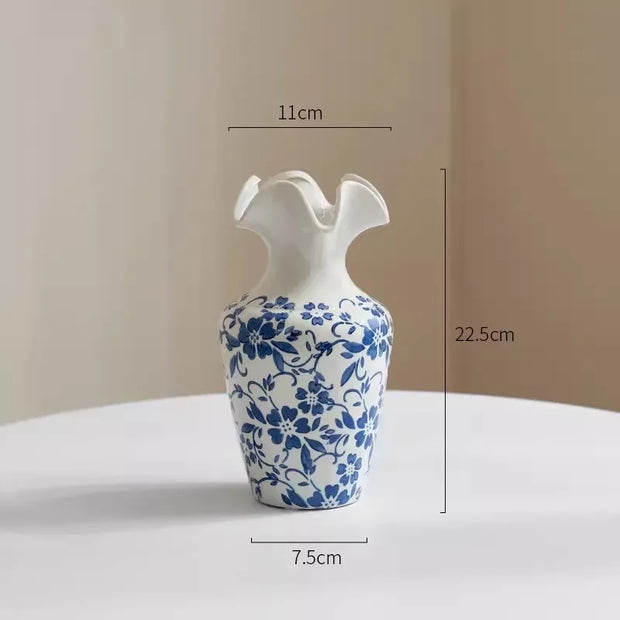 Jingdezhen New Chinese Vase, Ceramic Blue and White Porcelain Decoration, Living Room Aquatic Flower Arrangement, Retro Tea Room