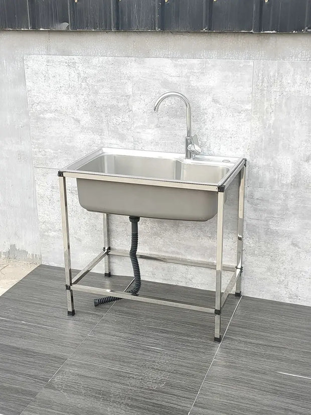 304 Stainless Steel Kitchen Sinks Outdoor Washing Pool Basin with Frame and Bowl