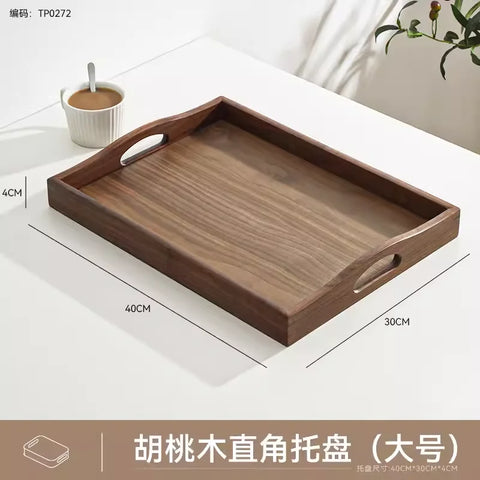 Portable Solid Wood Tray Walnut Wooden Tea Tray Luxury Dessert Coffee Tray Home Decoration Storage Tray